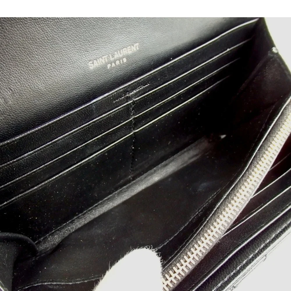 Authentic Yves Saint Laurent YSL logo V stitch wallet/ Clucth leather - Picture 9 of 14